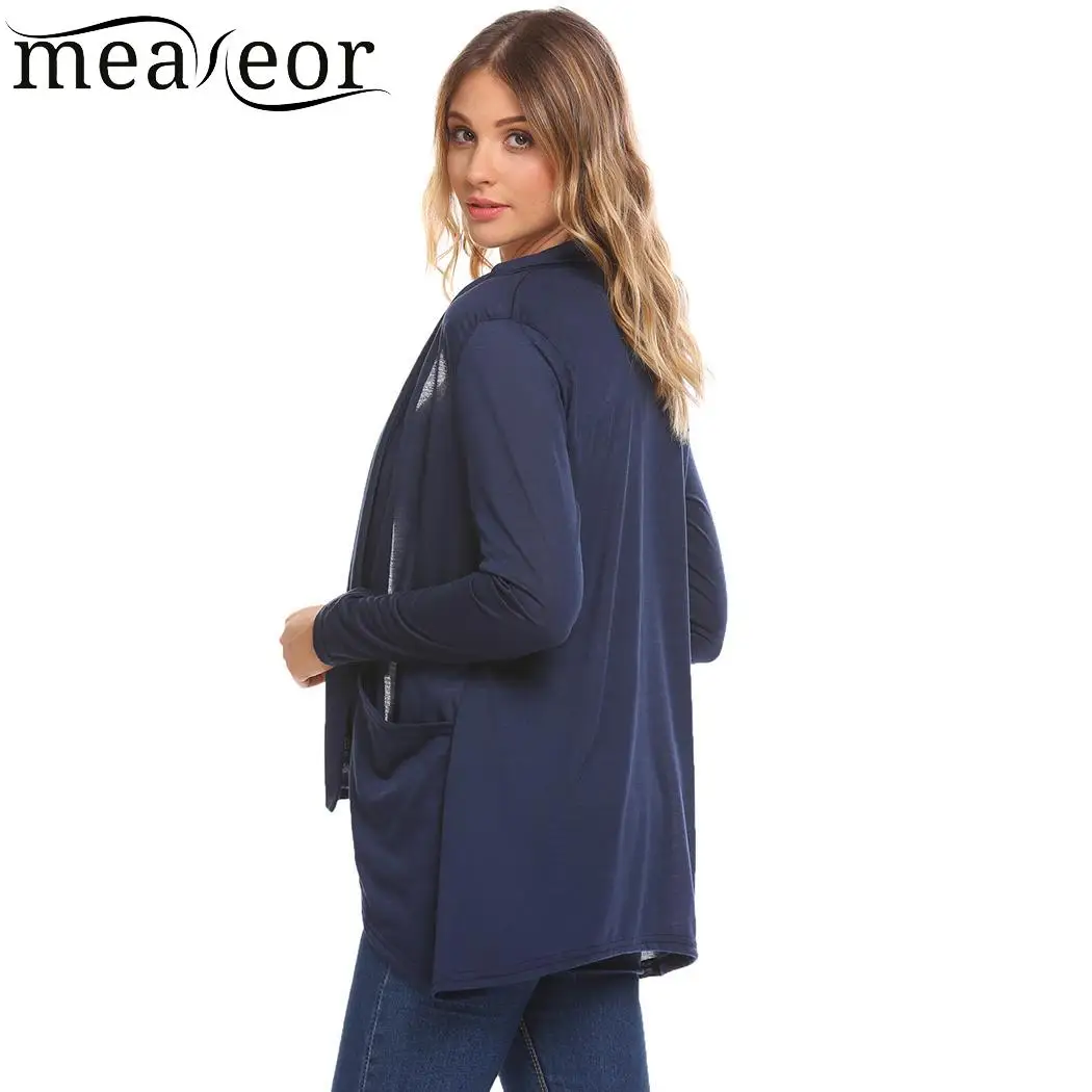 meaneor Women Cardigan Front Casual Long Sleeve Black Blue Gray Open Stitch Female Cardigans Clothing |