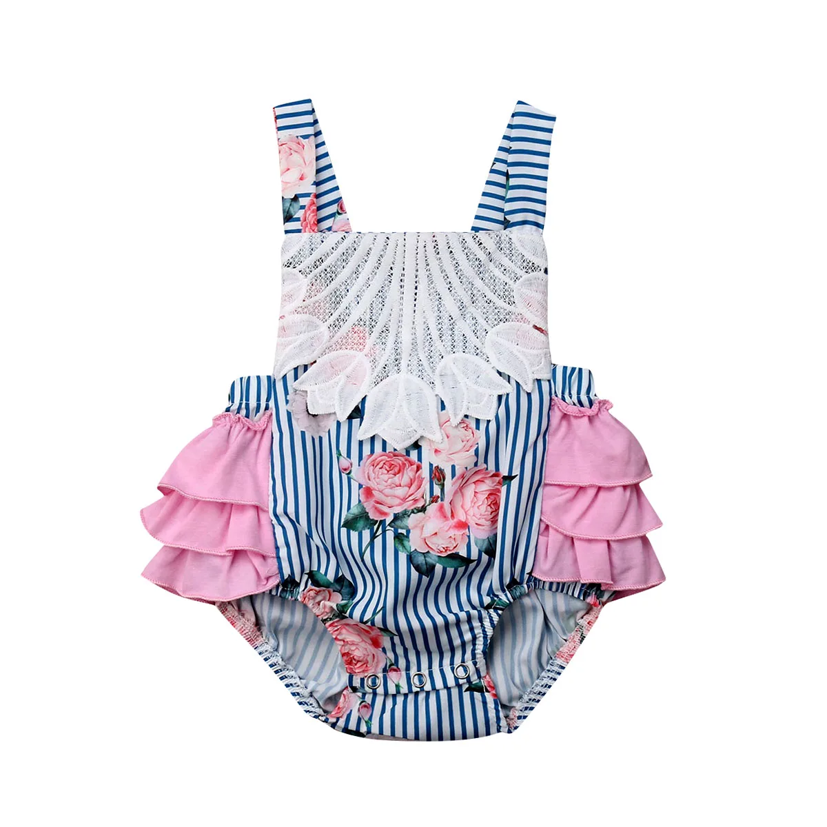 Pudcoco Kids Newborn Baby Girl Floral Stripe Romper One Pieces Jumpsuit Outfit 0-24M | Детская одежда и обувь