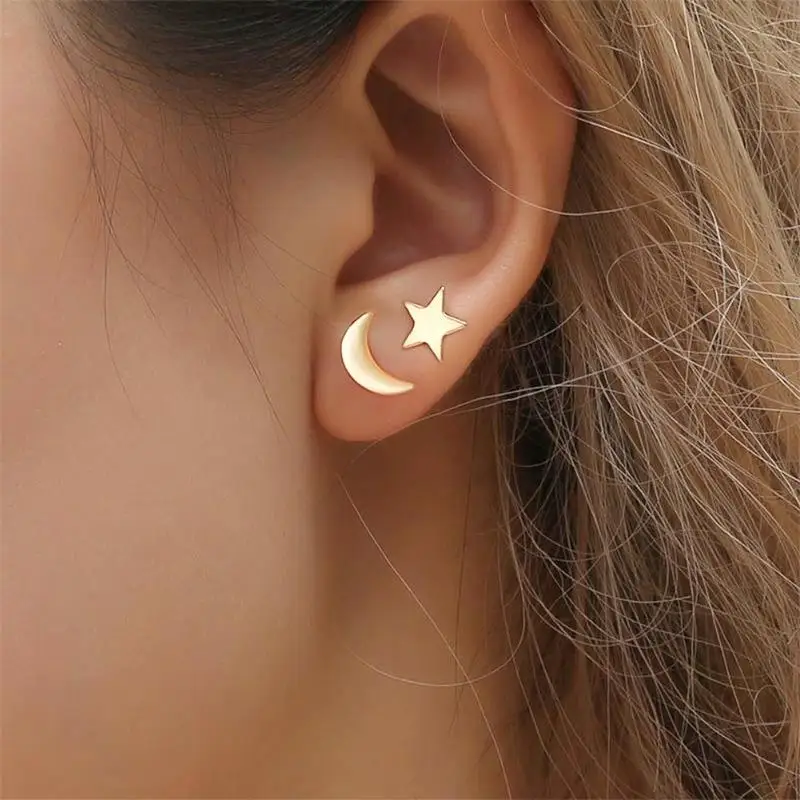 Горячая романтическая маленькая звезда Луна Симпатичные серьги гвоздики для