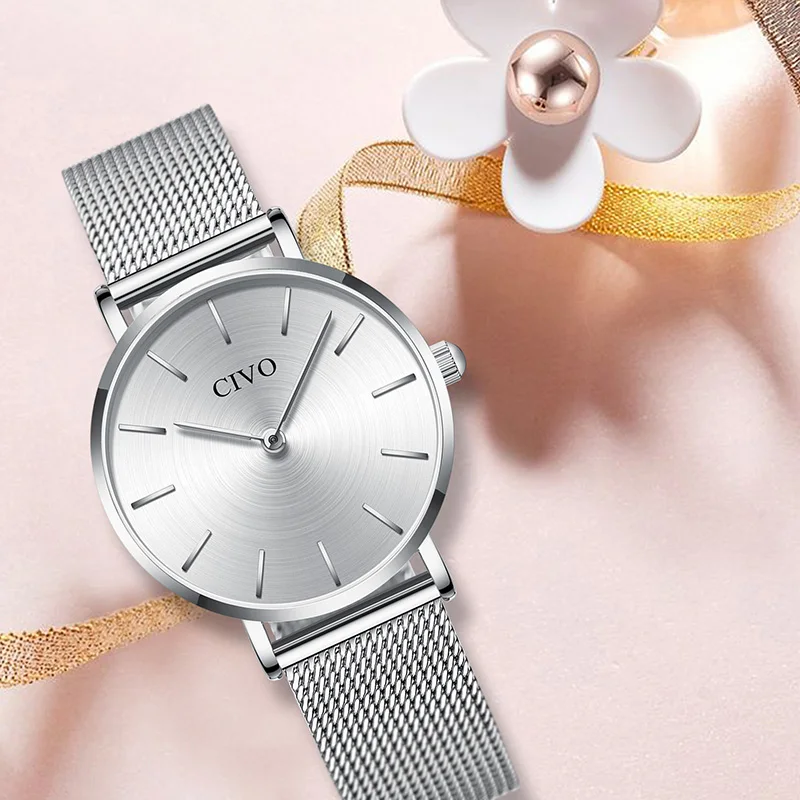CIVO Elegant Ultra Thin Ladies Watches Women Waterproof Rose Gold Simple Steel Mesh Quartz Bracelet Watch Clock Relogio Feminino | Наручные