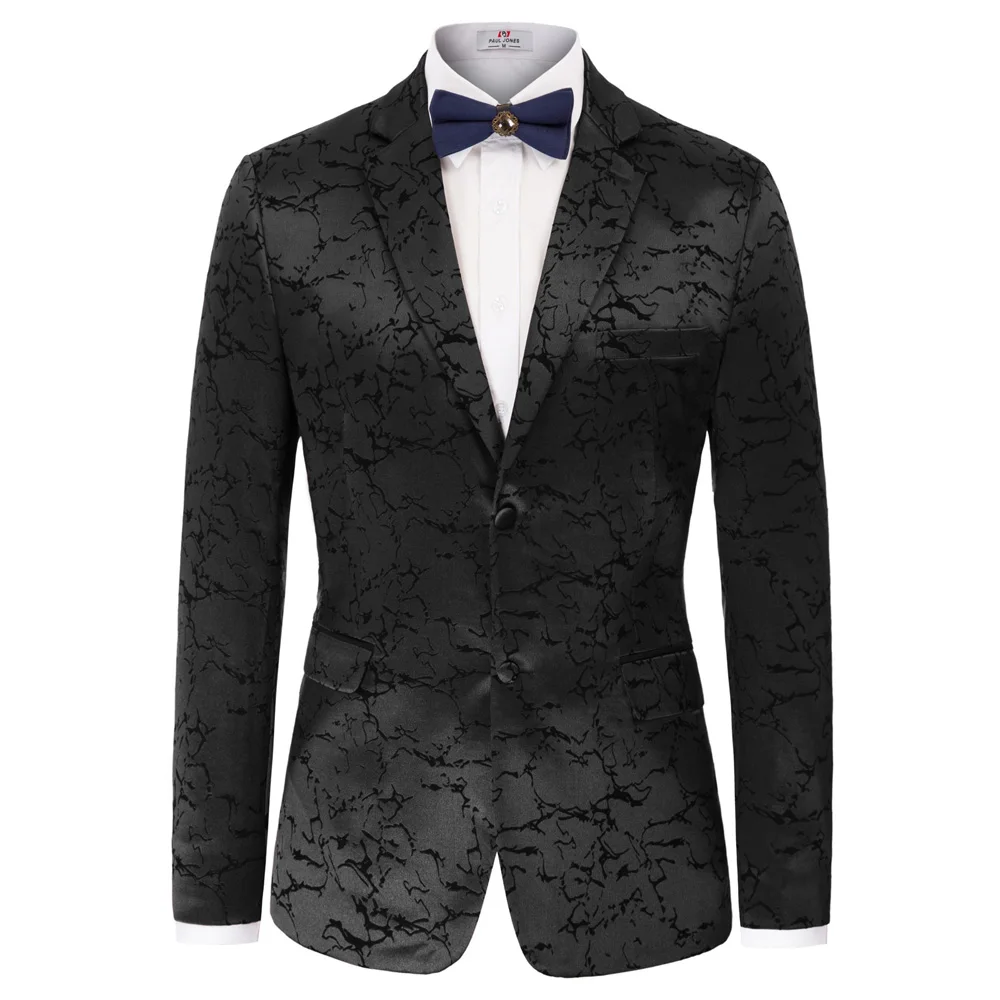 

Mens Slim Fit Long Sleeve Lapel Collar Jacquard Blazer Coat Formal Business