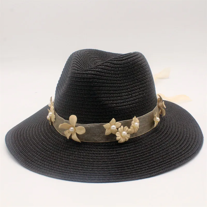 Новинка 2019 летняя британская соломенная шляпа от солнца с жемчужными цветами и