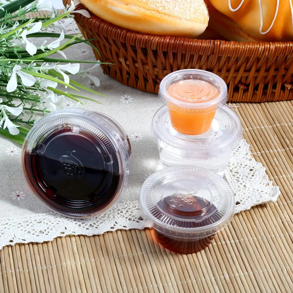 4 размера 50 шт Одноразовая чашка пластиковая прозрачная для соуса Chutney с крышкой
