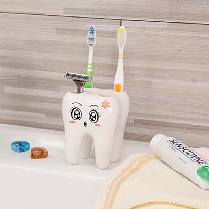 Storage Holder Brush Rack Cartoon Teeth Shape Bathroom Suppies 4 Holes Shaving Toothbrush Stand | Дом и сад