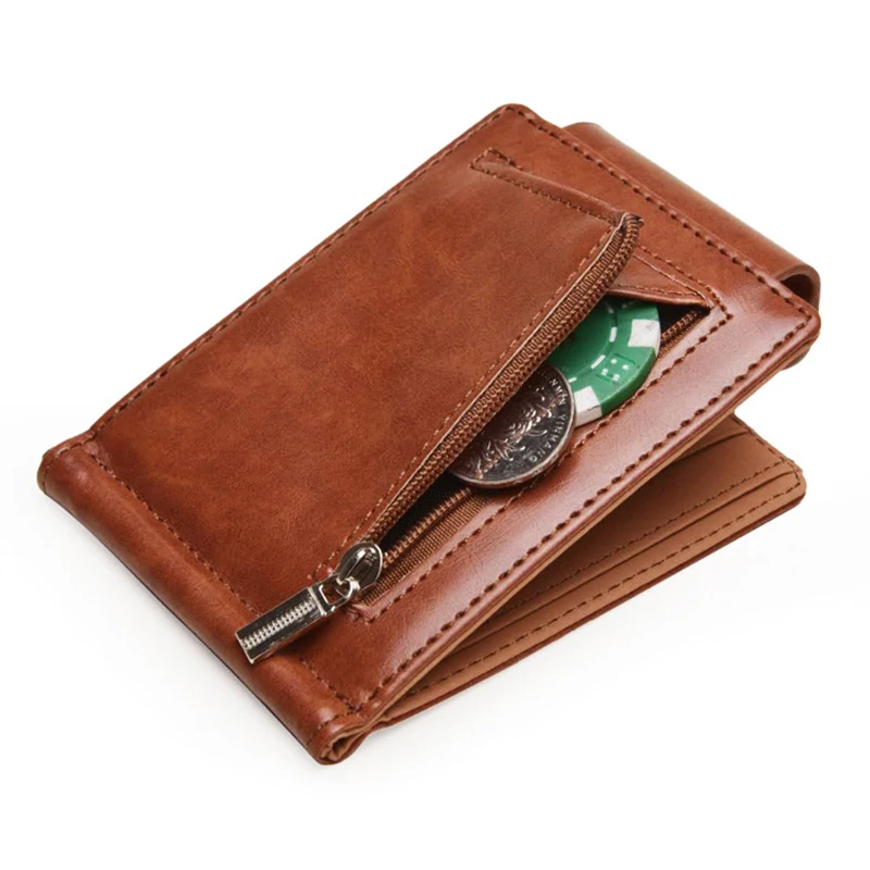 Винтажные Двойные кошельки для мужчин с зажимом денег мателом мужской короткий