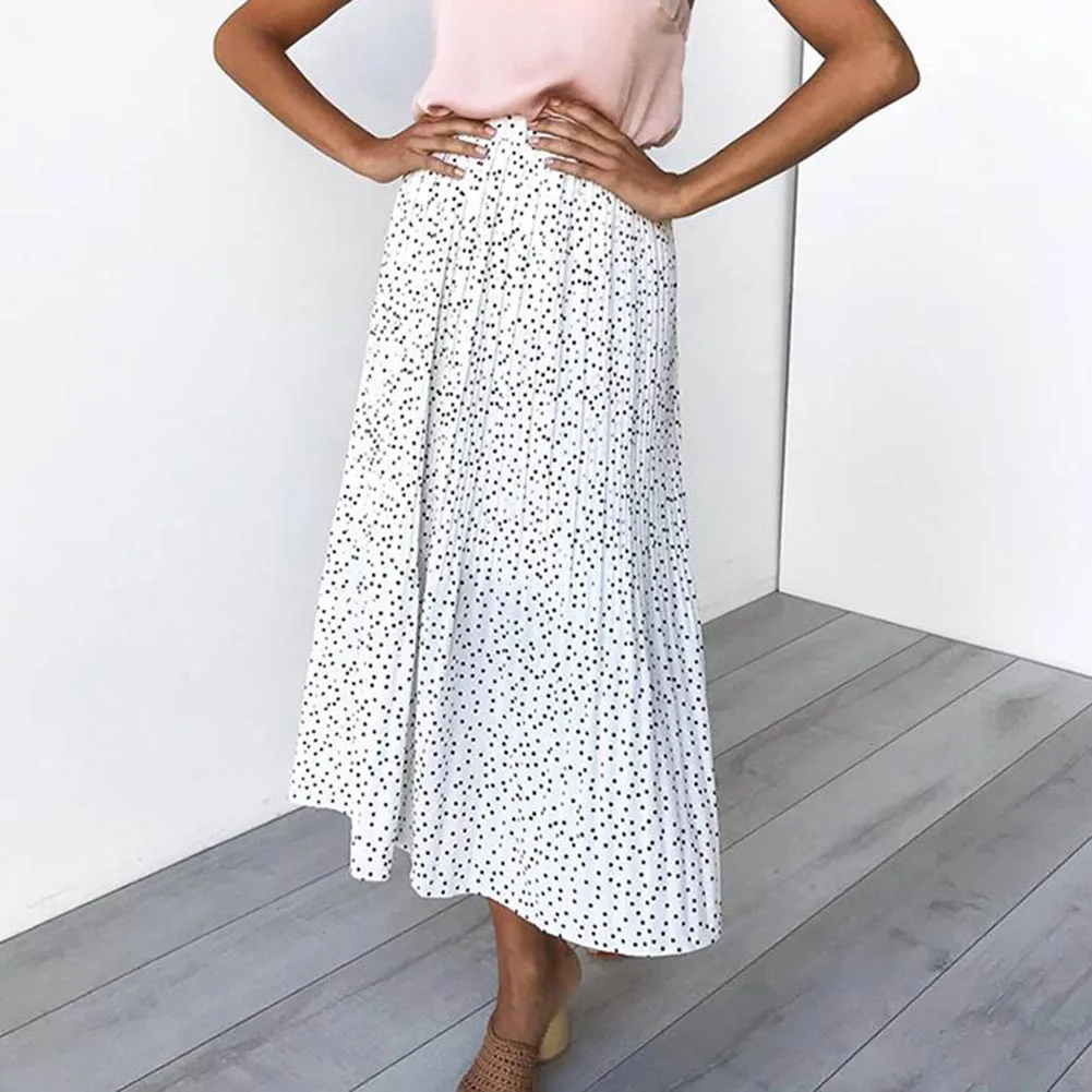 Женская длинная юбка макси в горошек с высокой талией прямые юбки цветочным