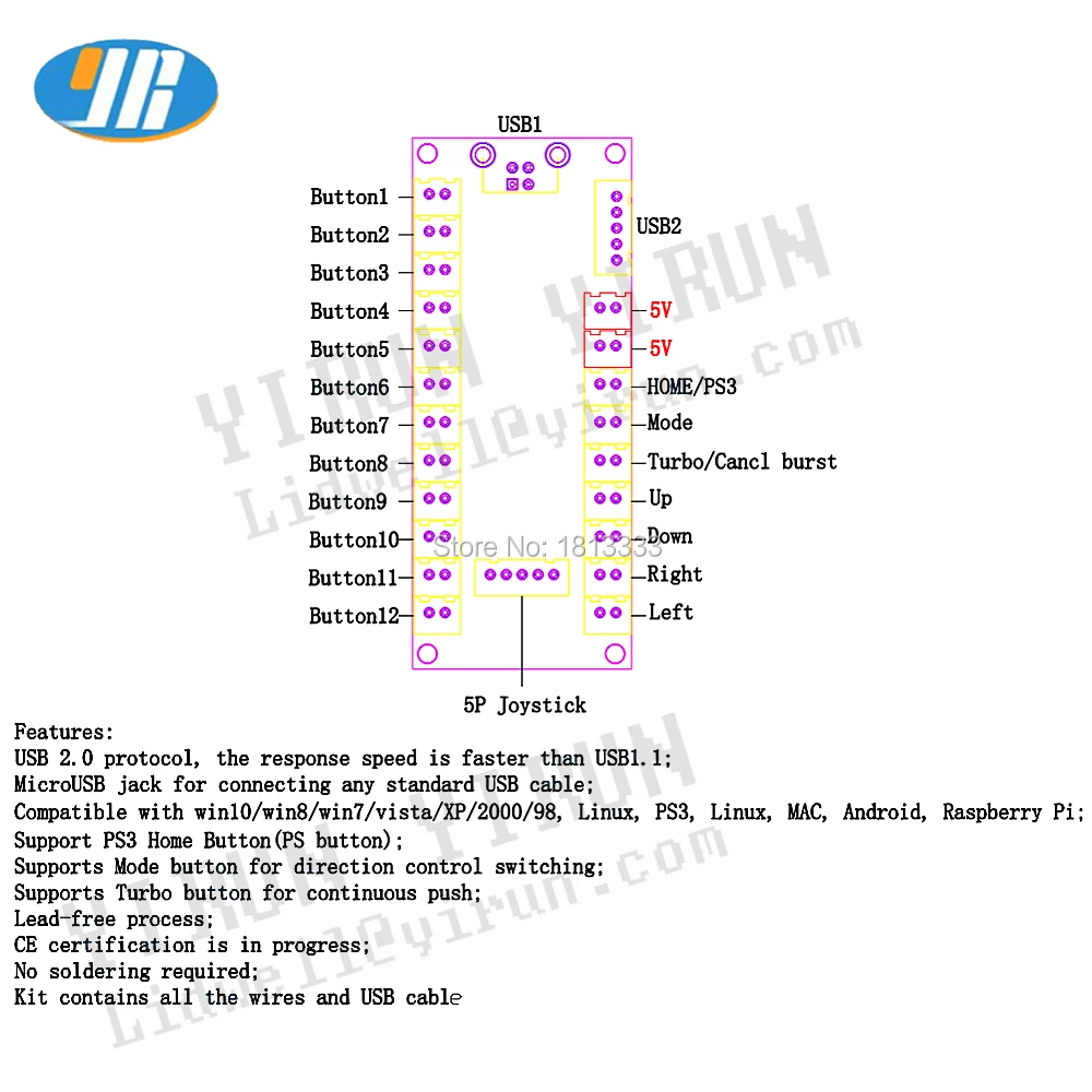 ПК/PS3/ Raspberry pi /Android 4 в 1 USB плата кодировщика для нулевой задержки аркадный джойстик