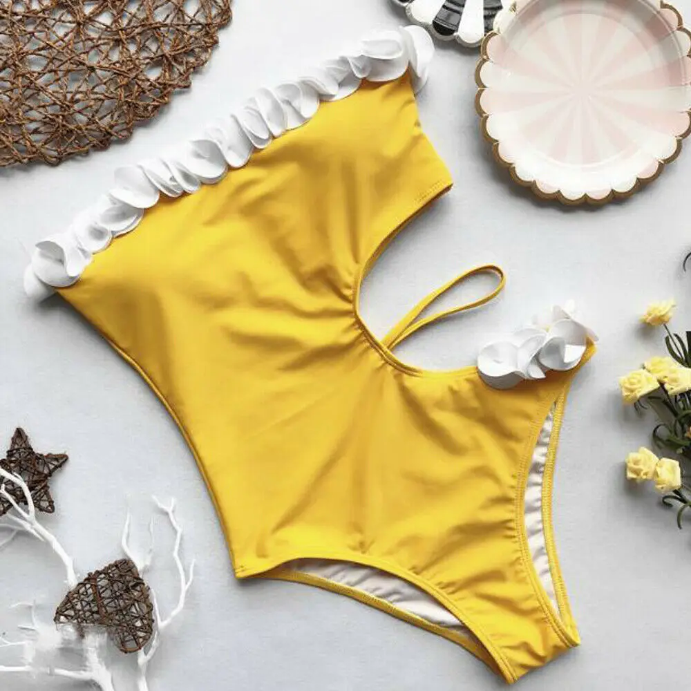 Женский купальник монокини с открытыми плечами и оборками купальный костюм пуш
