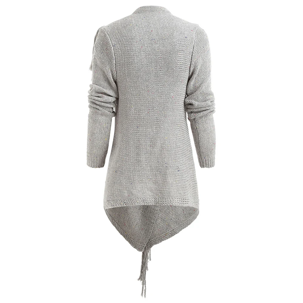 AZULINA Knitted Cardigan Women Asymmetrical Fringed Long Sleeve 2018 Autumn Casual Solid Color Gray Wrap Cadigans Female Clothes |