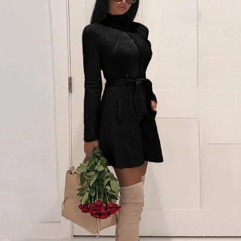 2018 зимнее женское однотонное повседневное пальто с длинным рукавом тонкий Тренч