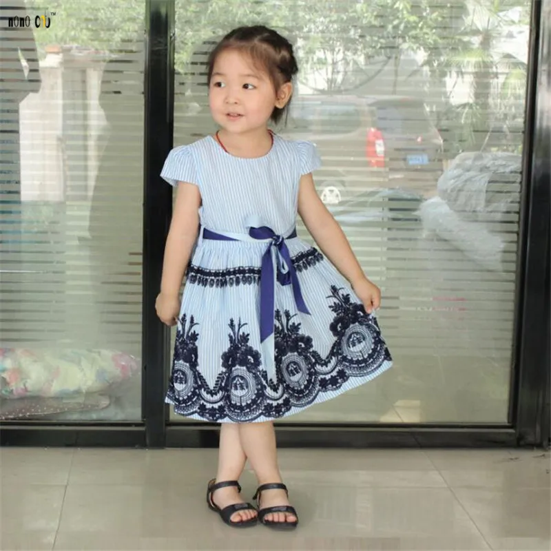 2019 Summer Children Dress Kids Clothes For Girls Casual Striped Embroidery Printed Dresses Child Girl Clothing 2 3 4 5 6 7 Year | Детская