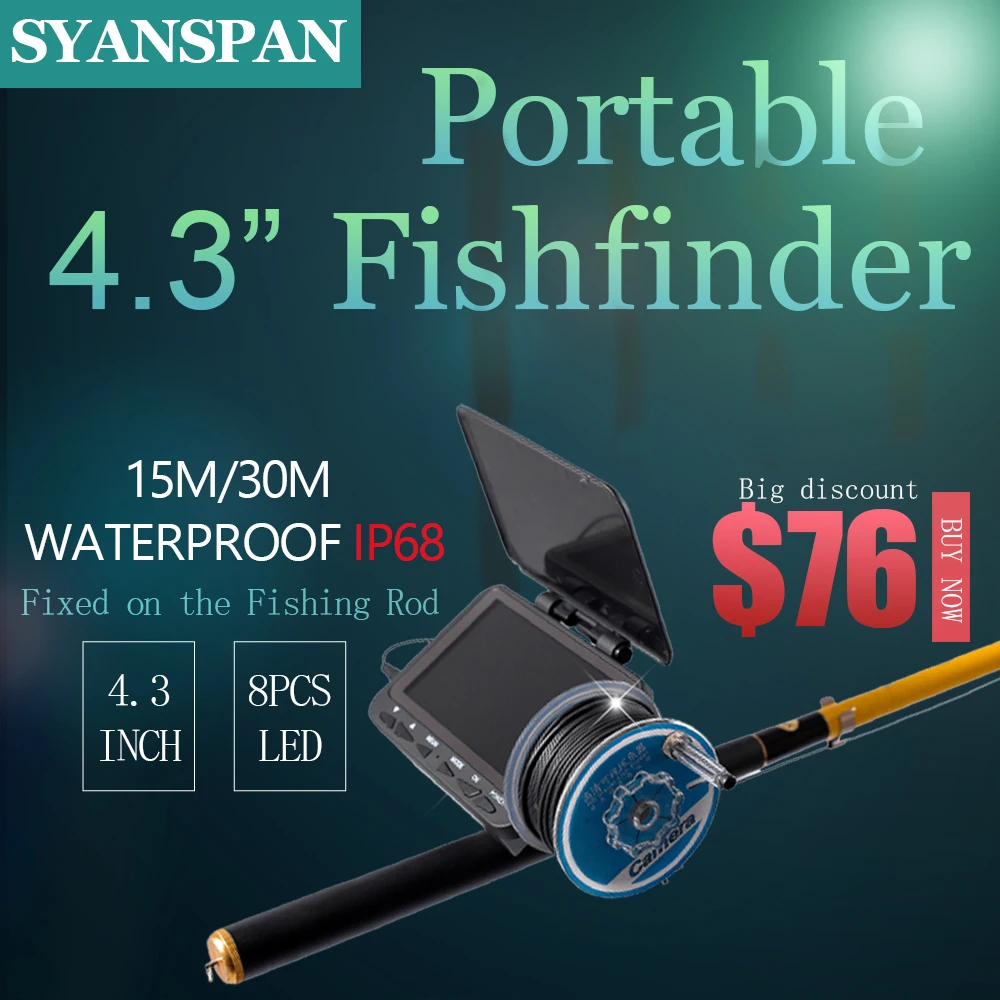 Продажа Подводный рыболокатор SYANSPAN, видеокамера для рыбалки, 4,3 ТВЛ, монитор дюйма, 8 инфракрасных ИК светодиодов, Заводские розетки, глубоководный р...