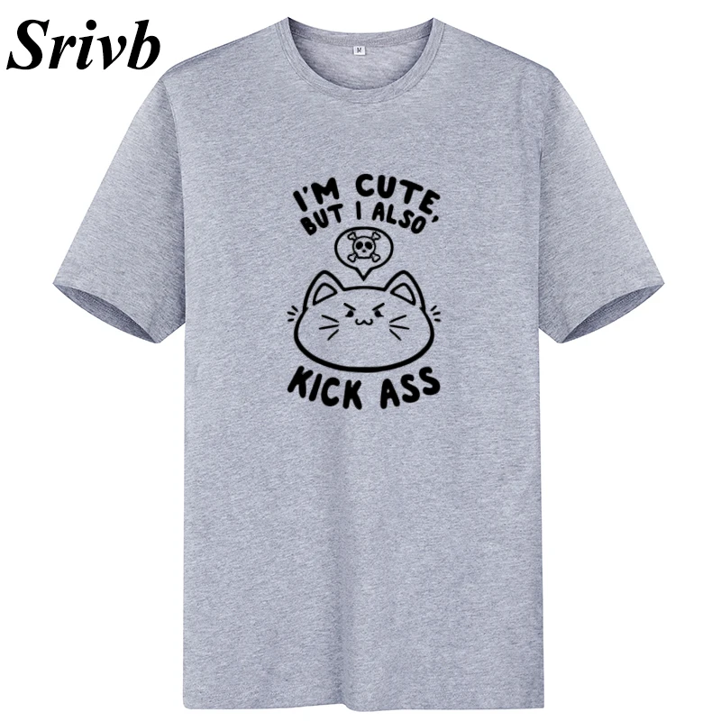 Женская футболка Srivb I'm Cute Kick Ass Cat Kawaii большие размеры Забавные футболки с