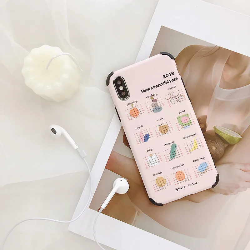 Милый розовый корейский чехол для телефона с изображением календаря iPhone 7 Puls 6 6S 8 X