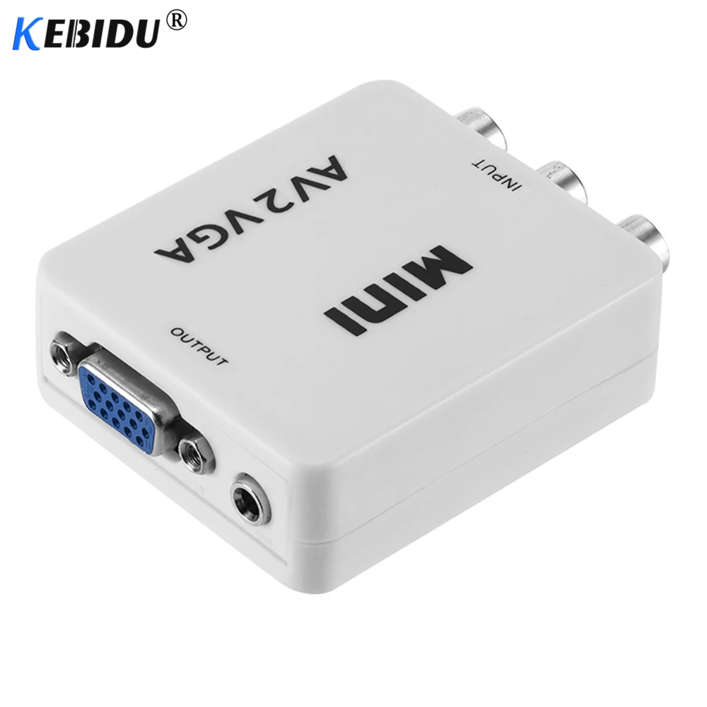 Преобразователь KEBIDU Mini HD AV2VGA преобразователь AV RCA CVBS на VGA видеоконвертер с 3 5 мм