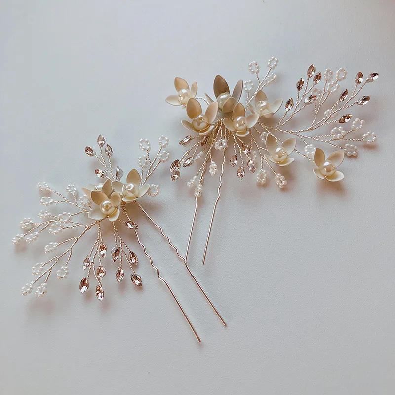 

1 pair Handmade beaded flower hair pin crystal bridal wedding hair stick flower bride headdress
