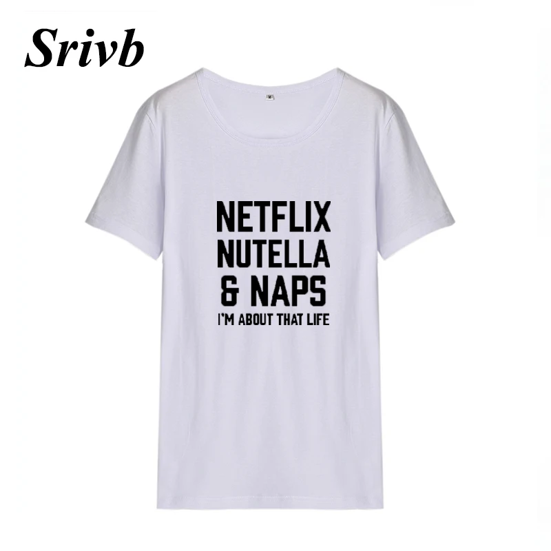 Женская хлопковая футболка с коротким рукавом Srivb Netflix Nutella Naps Vegan черный и белый