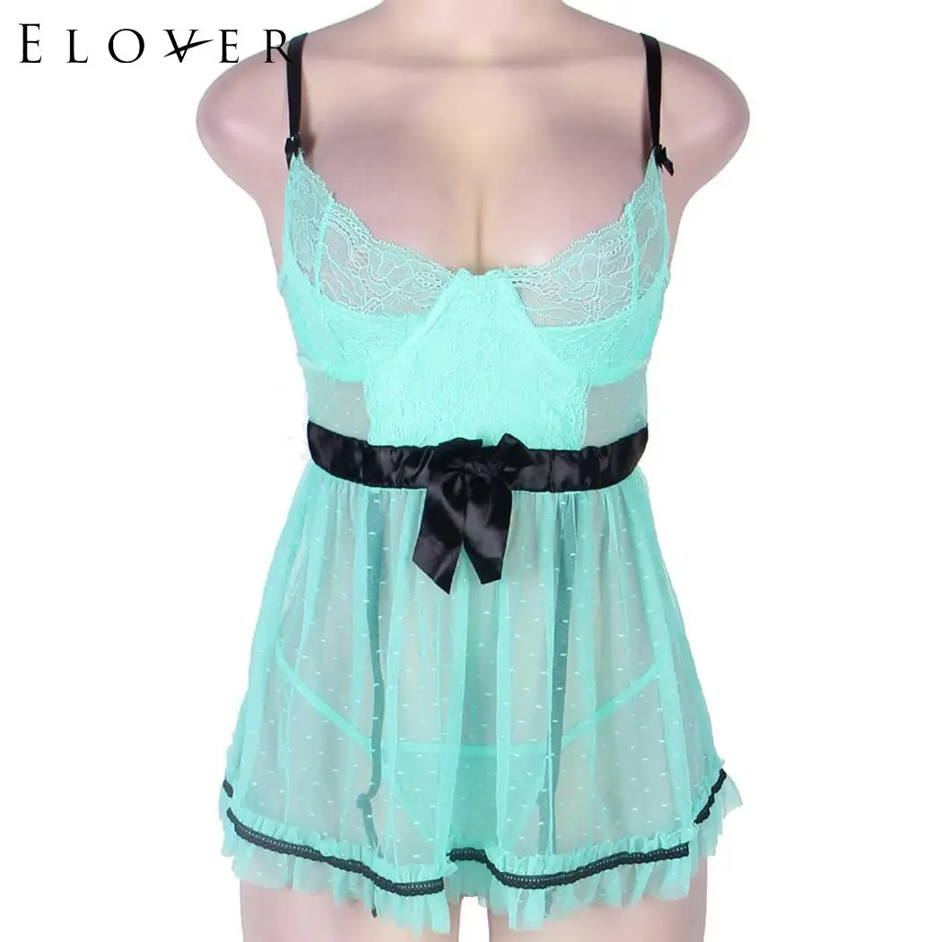 Elover Sleepwear Light Green Lace Women Ladies Sexy Lingerie Hot Erotic Sleep Dress Babydoll Nightdress Nightgown | Тематическая