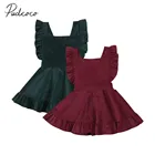 Новинка 2019, Брендовое вельветовое платье для маленьких девочек, однотонное платье без рукавов с оборками и бантом до колена, летнее платье, женское платье