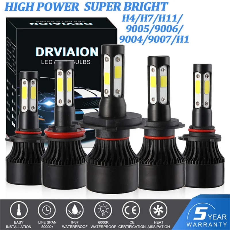 Hiyork 4 боковые Автомобильные светодиодные фары H8 H9 HB3 HB4 HB2 Lumens DOB лампы 100 Вт H4 Hi lo H7 H11