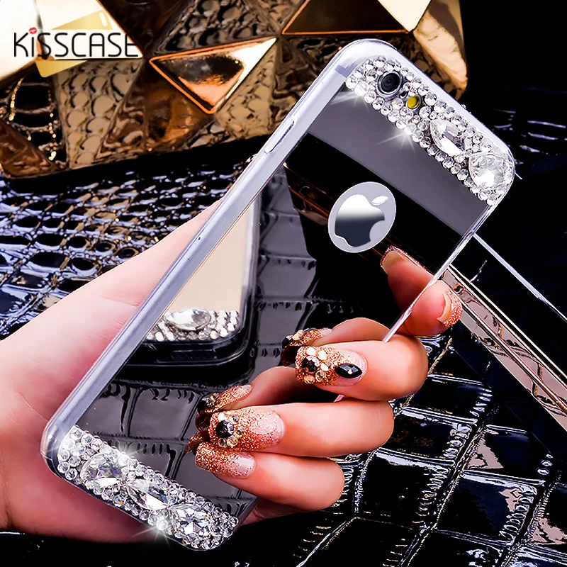 KISSCASE роскошный Алмазный чехол для iPhone 5S 6 7 8 X блестящие зеркальные Чехлы 6s Plus 5 SE