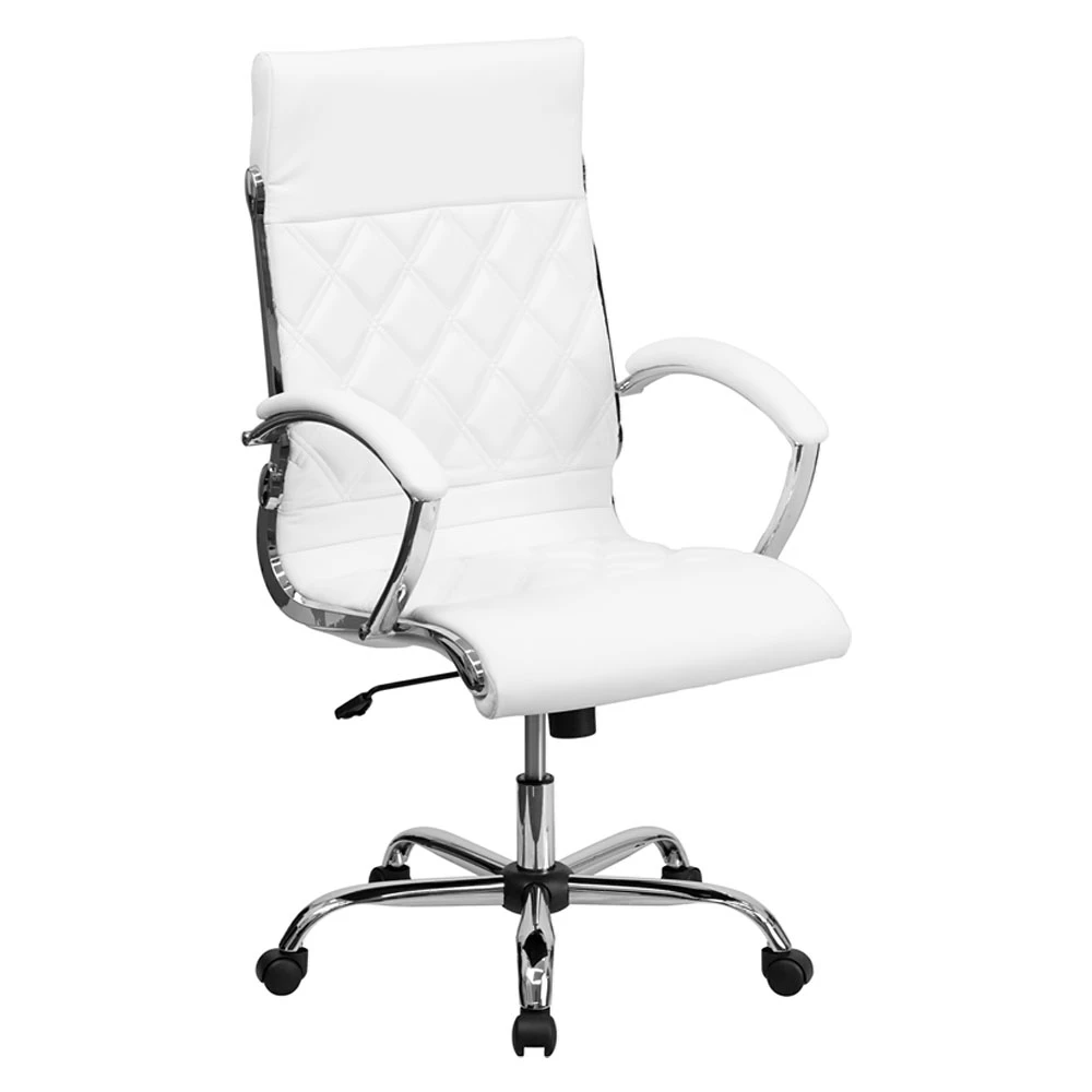Флэш мебель высокой задней дизайнер белая кожа роскошный офисный стул с Chrome база