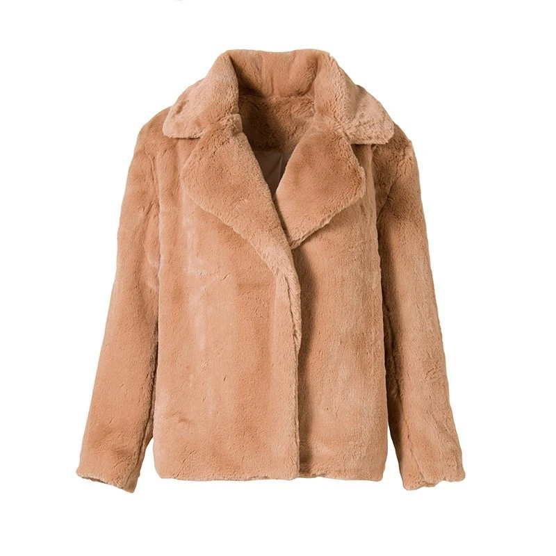 

IANLAN Winter Womens Faux Fur Overcoats Solid Thick Jackets Big Turn-down Collar Coats Long Sleeve IL00407