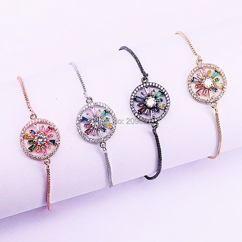 

10Pcs Charm Colorful CZ Crystal Micro Pave Flower Charm Connectors Bracelets