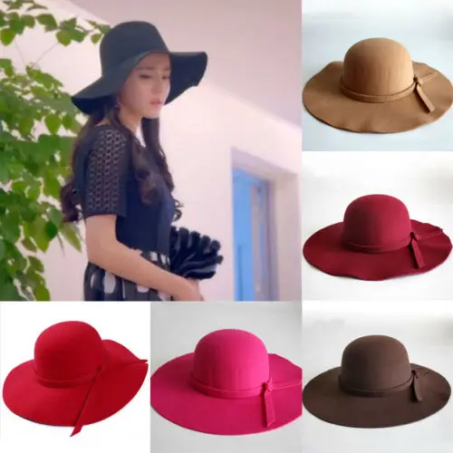 2019 Fashion New Women Girl Ladies Floppy Wide Brim Wool Felt Bowler Beach Hat Solid Sun Cap | Аксессуары для одежды