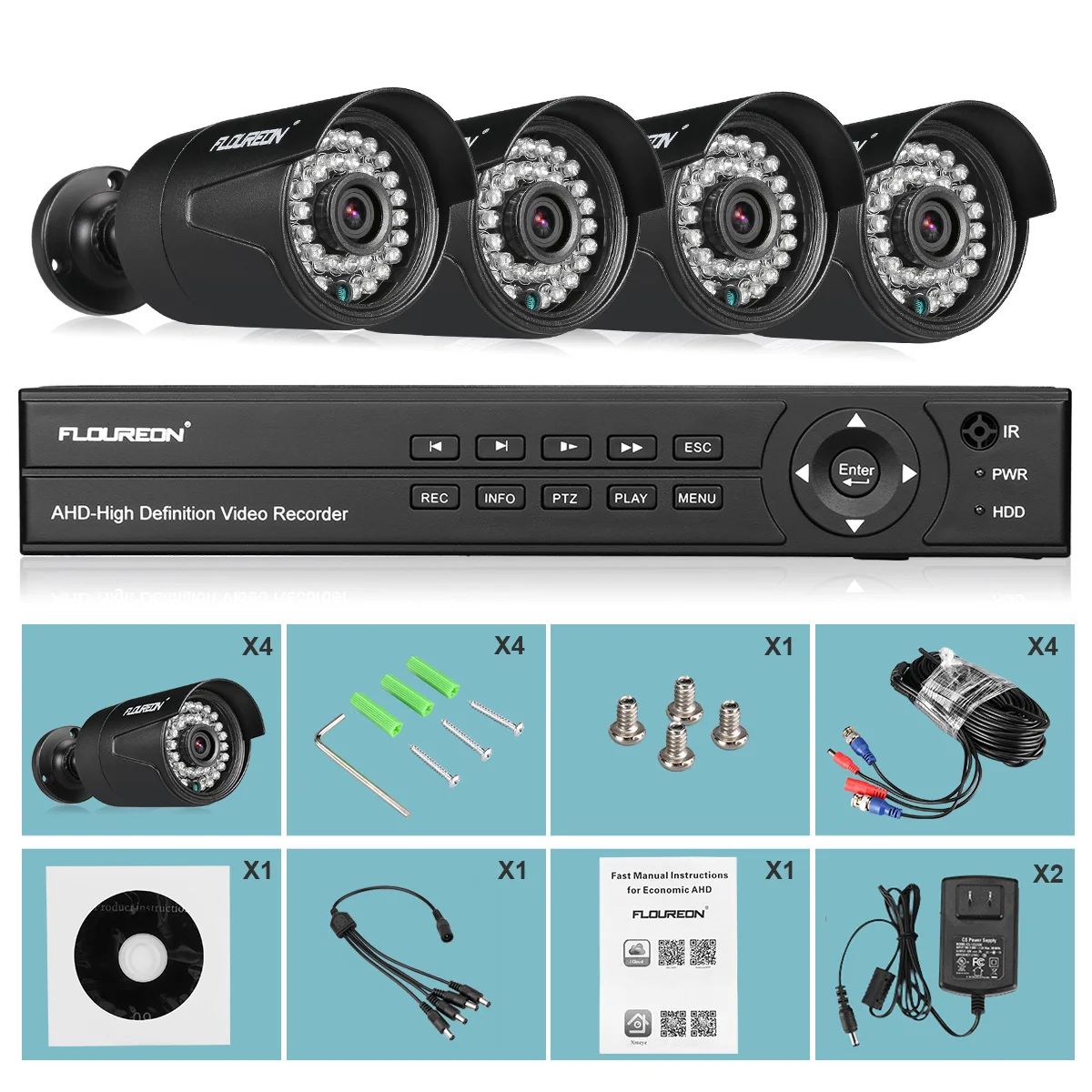 Floureon 1 X 8CH 1080P 1080N AHD DVR + 4 Открытый 3000TVL 2.0MP камера безопасности комплекты США