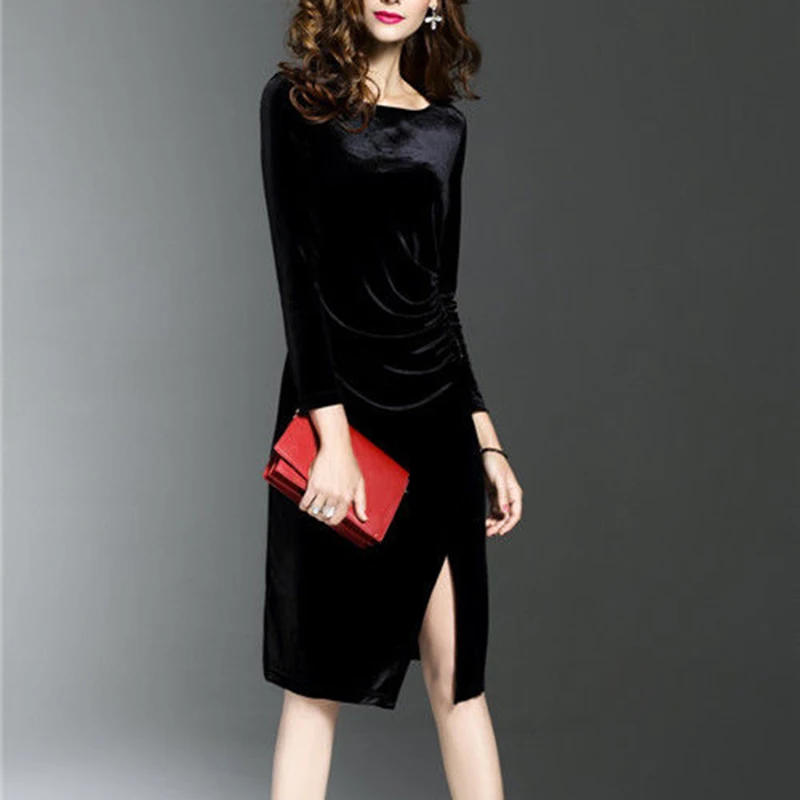 Женские вечерние платья бархатная Коктейльная вечеринка Bodycon с длинным рукавом