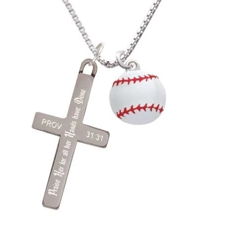 Large White Enamel Baseball - Praise Her Cross Necklace | Украшения и аксессуары