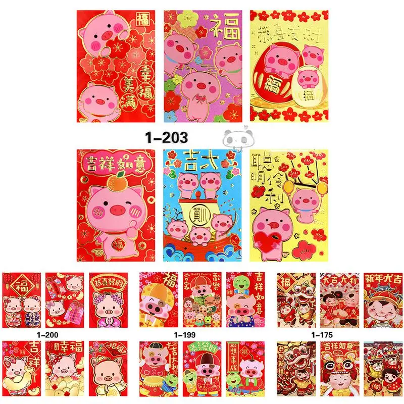 6PCS 2019 Pig Year NEW Red Envelopes Creative Cartoon Spring Festival Chinese Style Blessings Decor Bags | Дом и сад