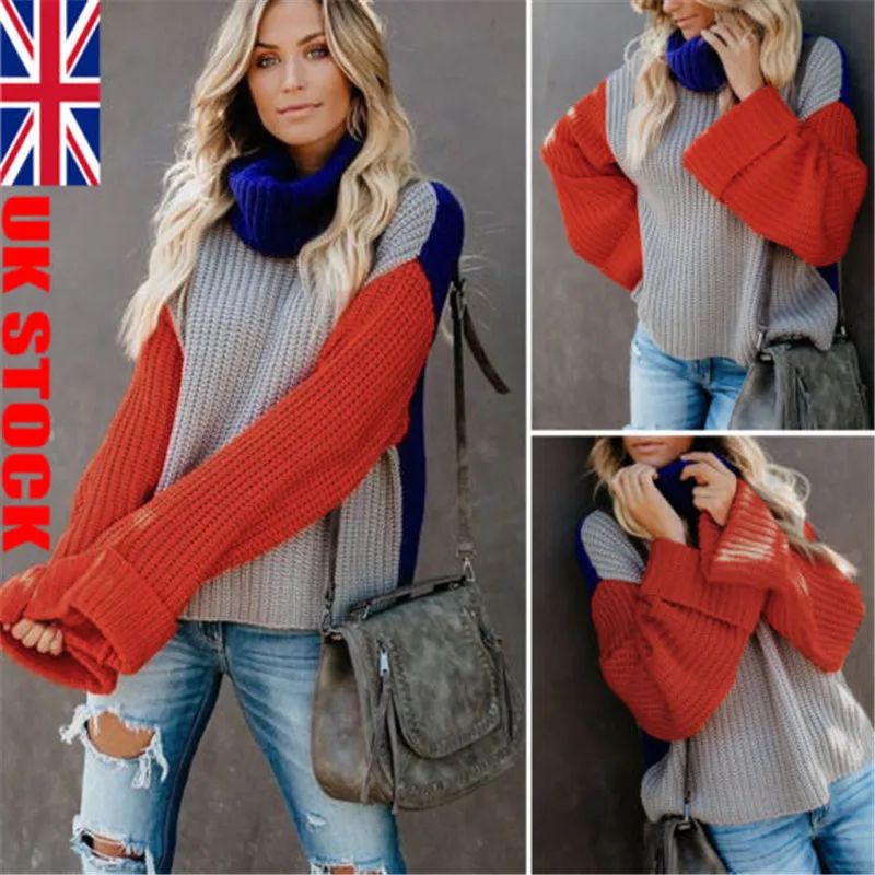 Women Turtleneck Baggy Tops Chunky Knitted Sweater Jumper Pullover Knitwear loose sleeves casual sweater | Женская одежда