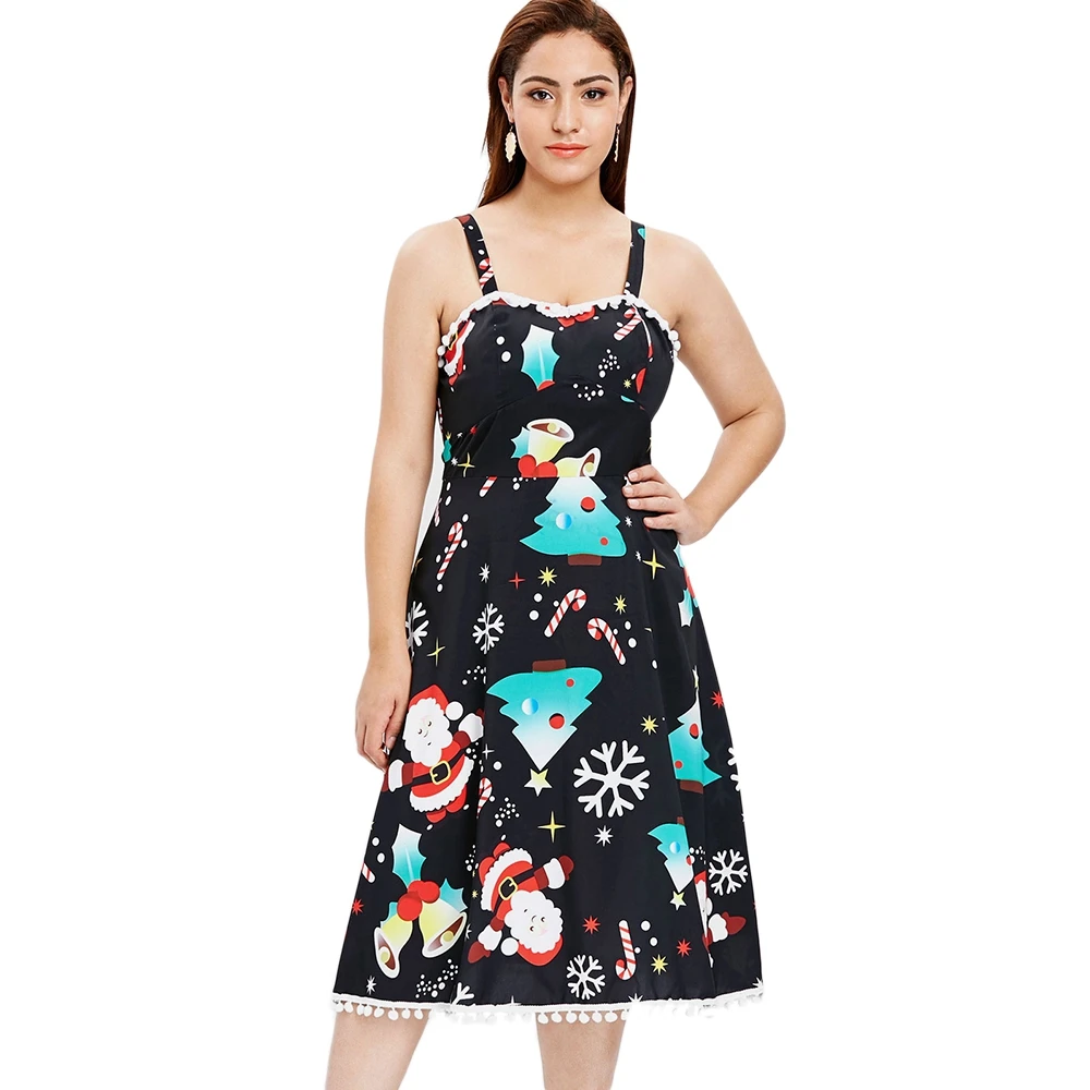 Винтажное рождественское платье большого размера с помпоном|Женские платья| |