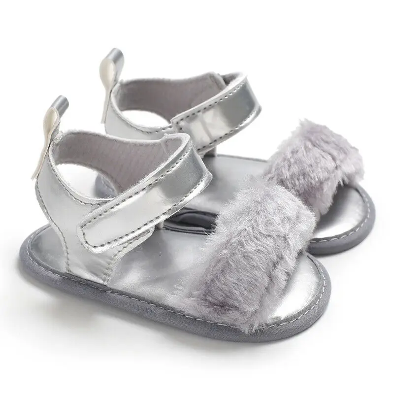 Summer Newborn Baby Girl Fashion Solid Color Fur Soft Sandals Shoes for 0-18M |