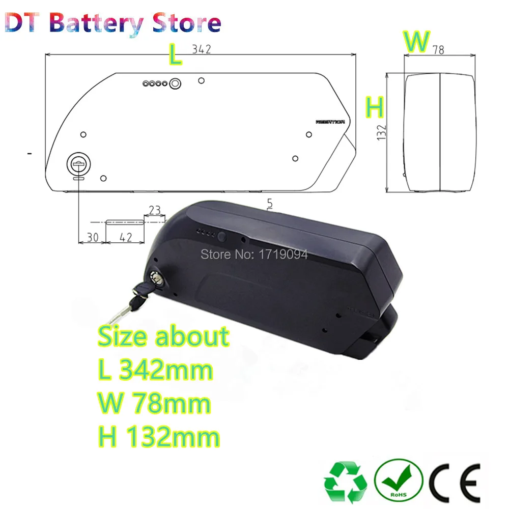Бесплатная доставка 36 v/48 v/52 v tiger shark down tube Ebike battery 10ah 10.4ah 11.6ah 12.8ah 14ah 14.5ah 15ah 16ah 17ah 17.5ah