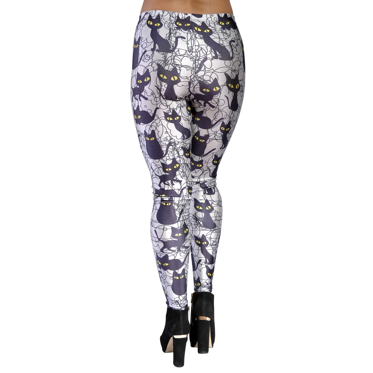 Женские черные леггинсы с котом XL | Женская одежда
