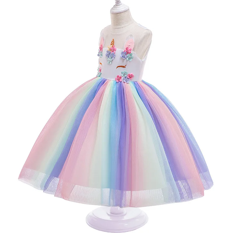 Children's Unicorn Dresses for Girls Kids Rainbow Tulle Unicorno Ball Gowns Toddler Little Girl Summer 2019 Birthday Party Frock | Детская