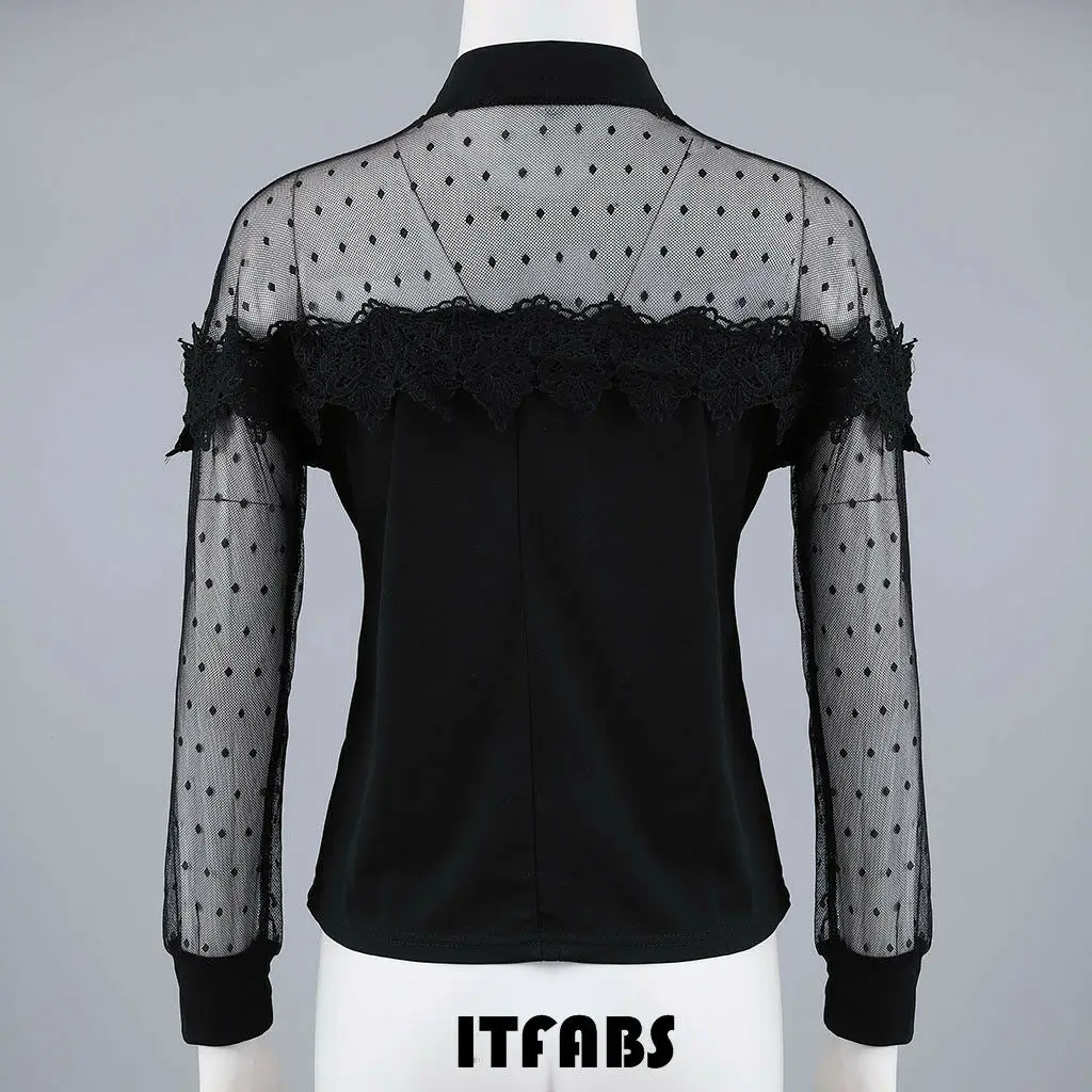 

Blouse 2019 New Brand Women Hollow Mesh Net Long Sleeve Casual Tee Tops Transparent Blouse Clubwear