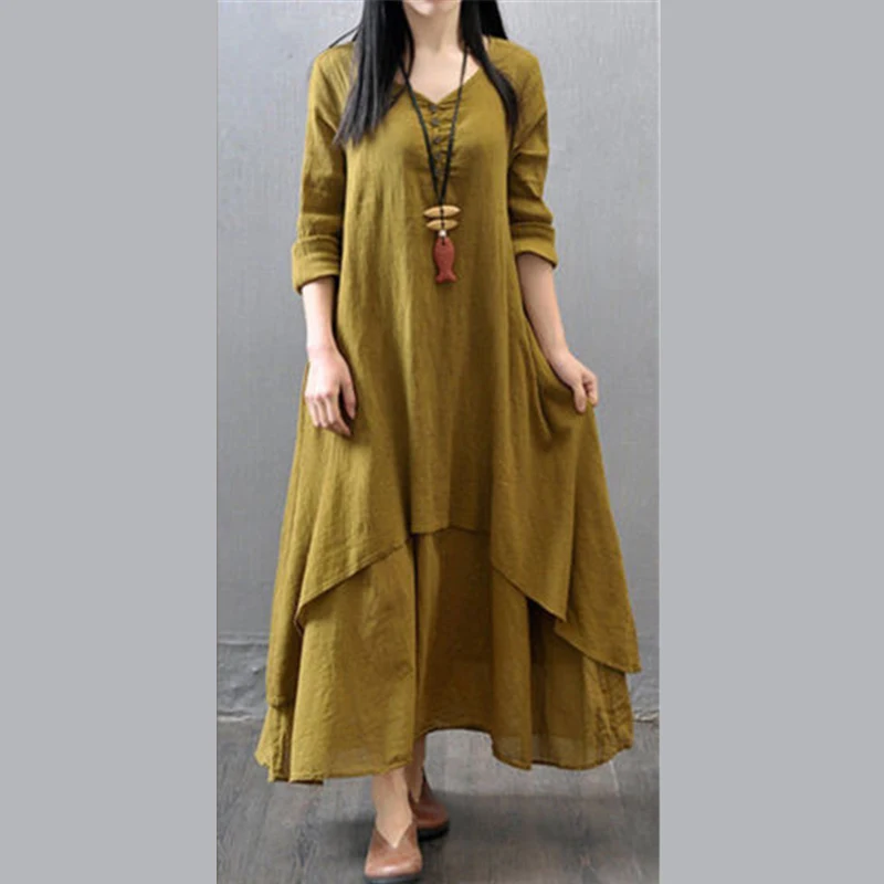Женское повседневное свободное платье в этническом стиле Boho хлопковое и льняное