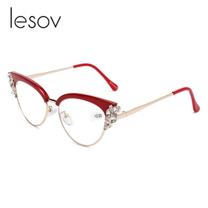 Женские очки для чтения Lesov, очки для дальнозоркости с металлической оправой и стразами, очки для зрения 1,0-4,0, 2019
