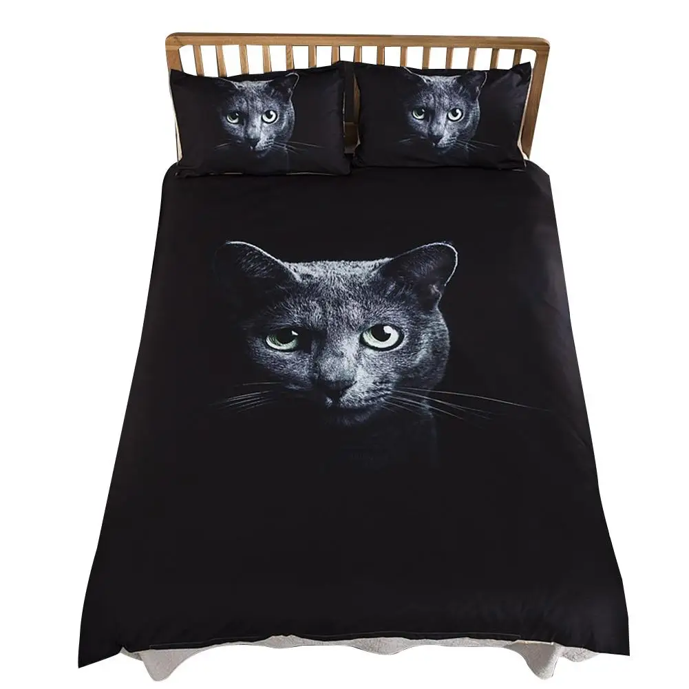 3 мягких пододеяльника с принтом черного кота Комплект постельного белья из