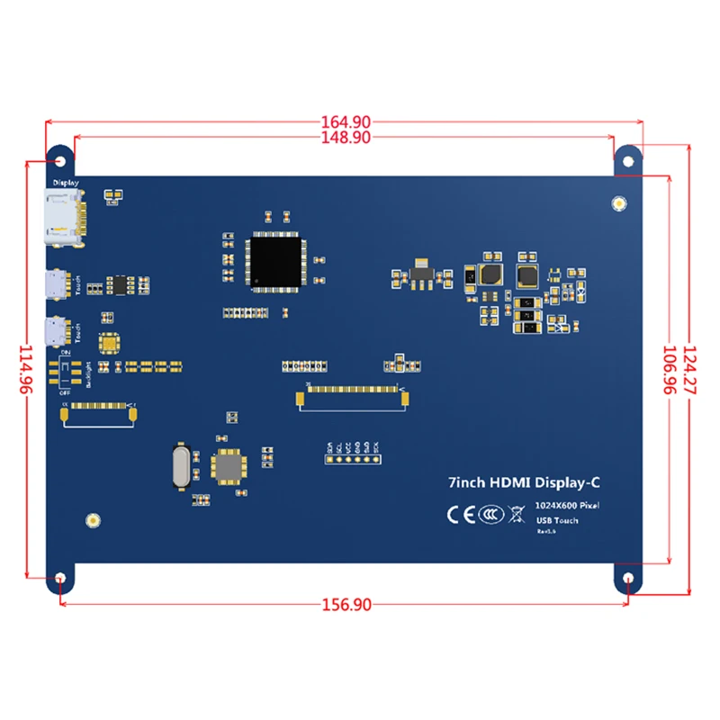 7 дюймовый емкостный сенсорный ЖК дисплей IPS 1024x600 HDMI для Raspberry Pi