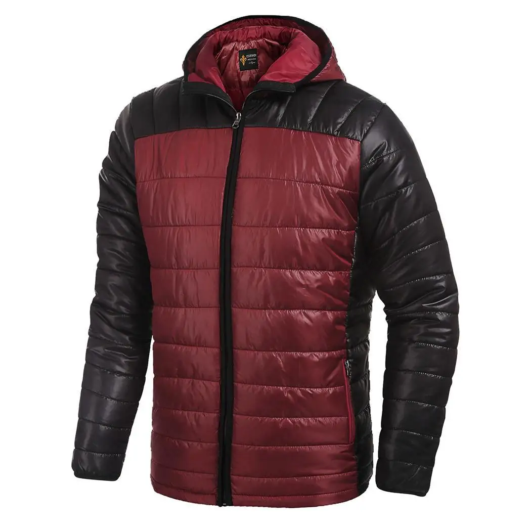 Men Hooded Long Sleeve Contrast Color Winter Zip-up Pockets Channel Quilted Padded Casual Front Jacket Patchwork | Мужская одежда
