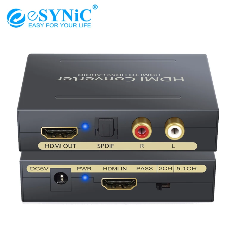 ESYNiC HDMI конвертер в оптический TOSLINK SPDIF и аналоговый RCA L/R стерео аудио экстрактор 3D