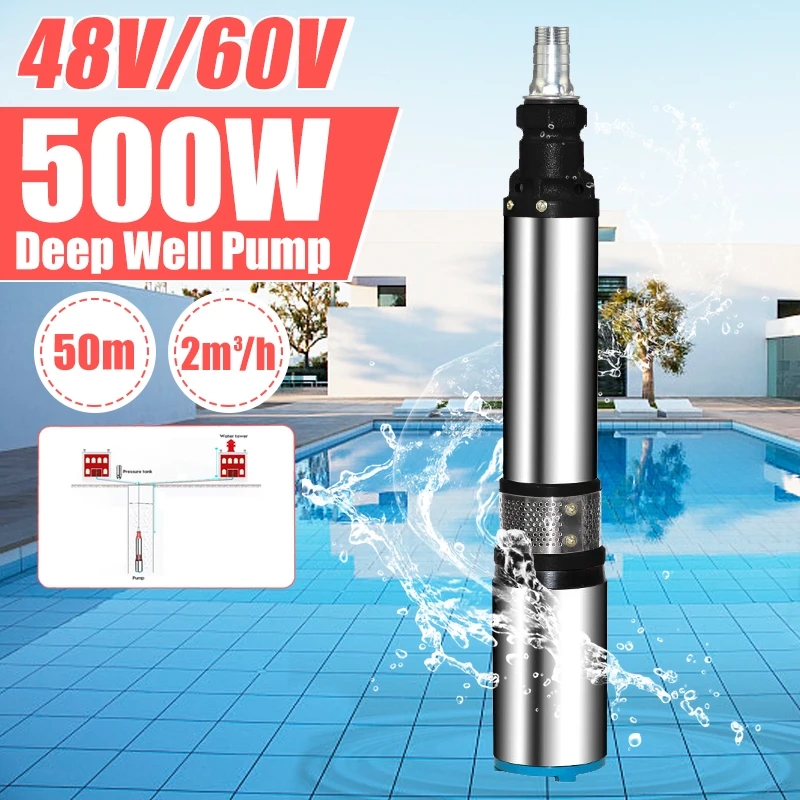 

High Lift 50m 500W DC 48V/60V Universal Solar pump Deep Well Submersible Pump for Home Garden Water Transfer Solar Pump