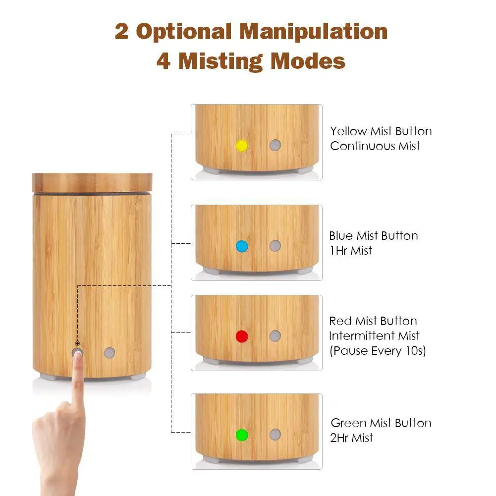 160ml Waterless Essential Oil Diffuser Real Bamboo Ultrasonic Aromatherapy Diffusers With 7 LED Colorful Lights | Бытовая техника