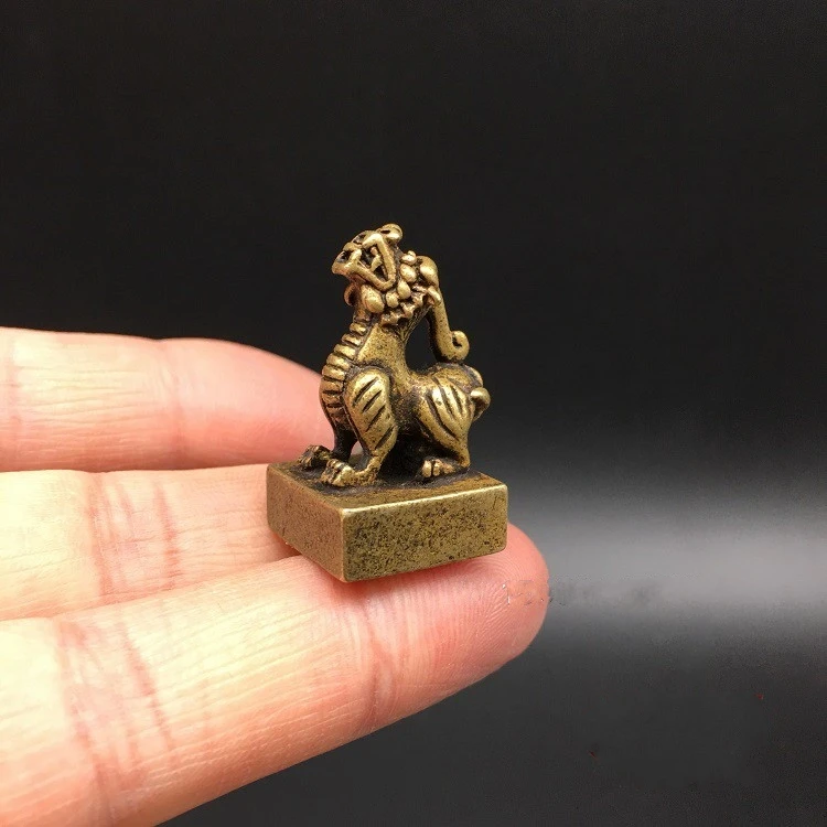 Собранные китайские латунные Резные животные Kirin Seal изысканные маленькие