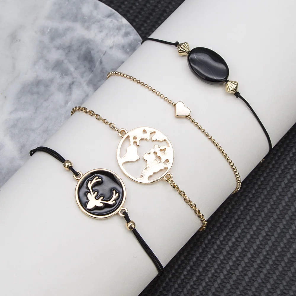 Богемные черные бисерные браслеты для женщин мужчин Винтаж Мода Круглый